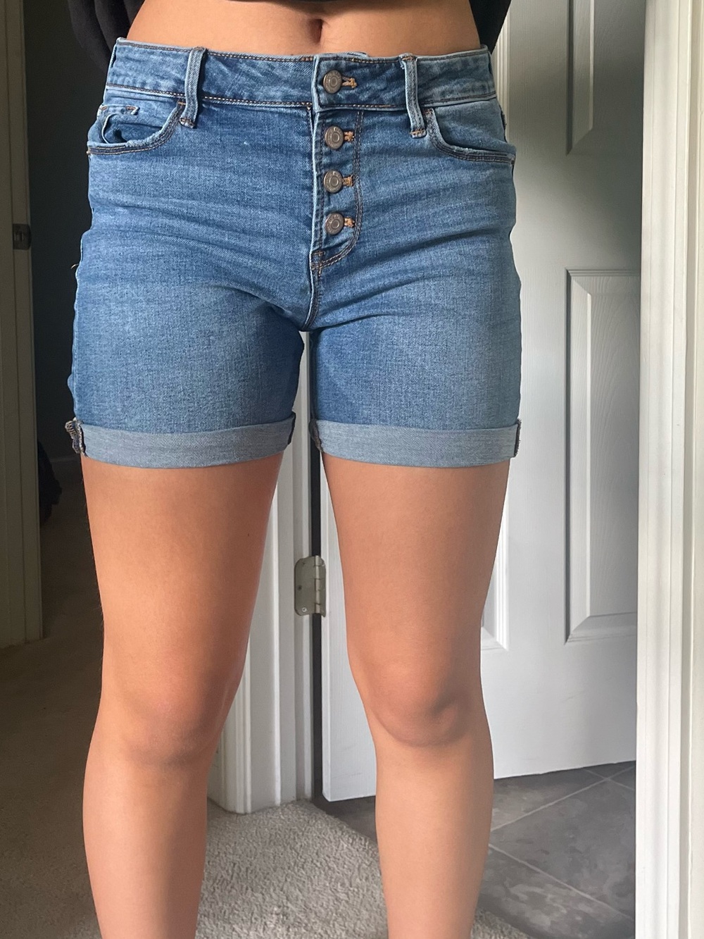Old Navy Light Blue High-Rise Rolled Hem Jean Shorts